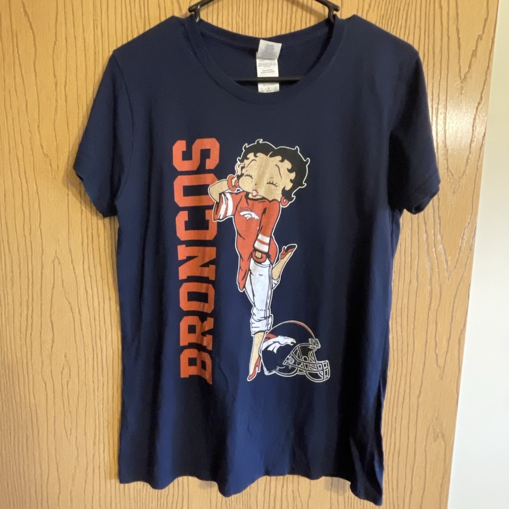 Unisex Denver Broncos Betty Boop T-Shirt Gildan Sz Large Navy Blue NonLicensed